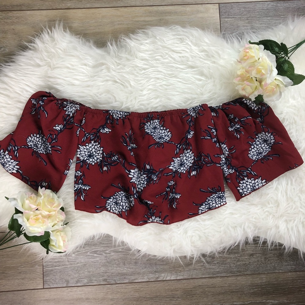 🌹 Maroon Floral Off The Shoulder Top 🌹